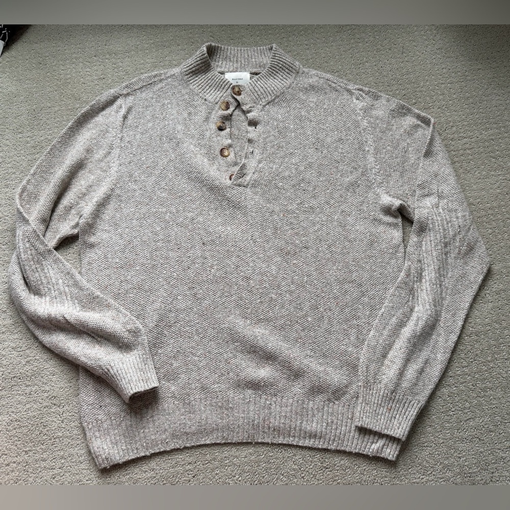Billy Reid Oatmeal Crewneck Button-Placket Sweater